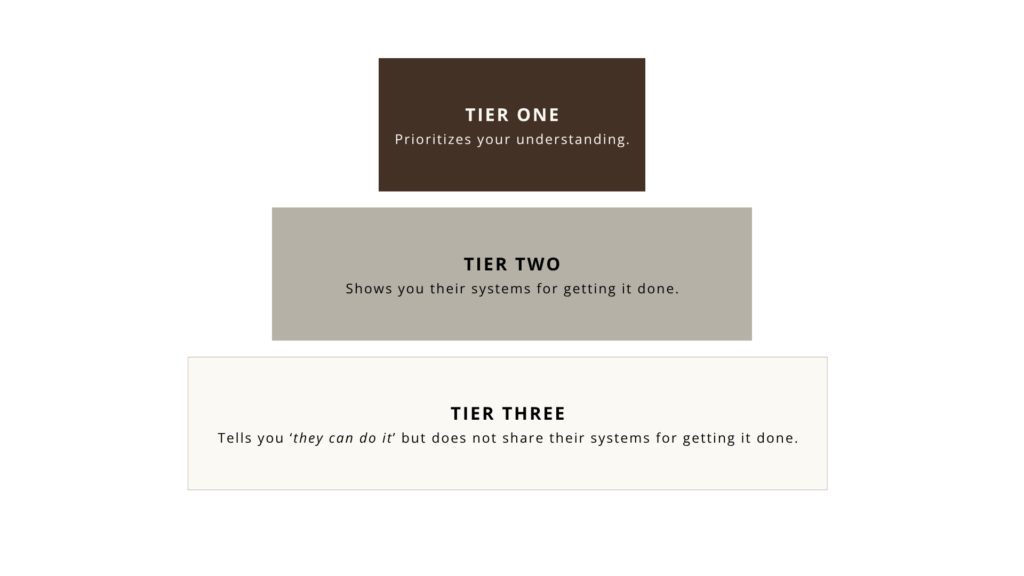 Pyramid diagram showing how to spot a real professional across three tiers
